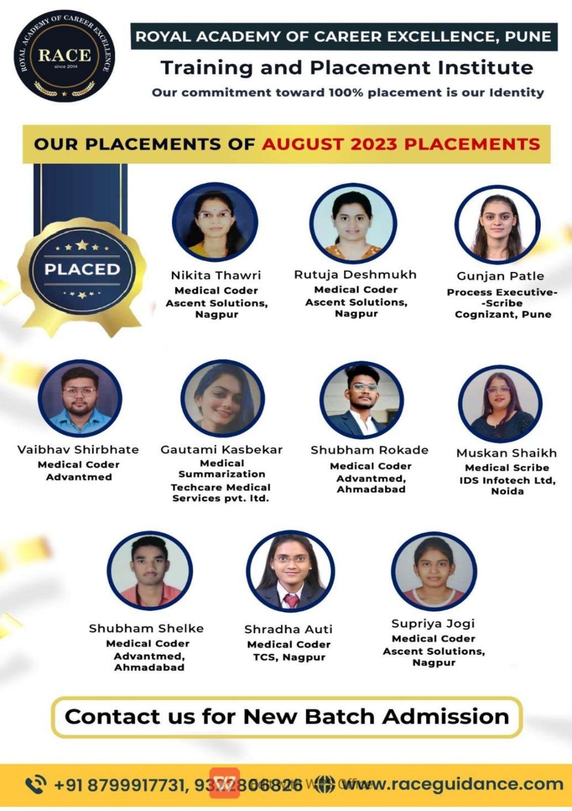 RACE medical coding placement poster – healthcare job success 2023
