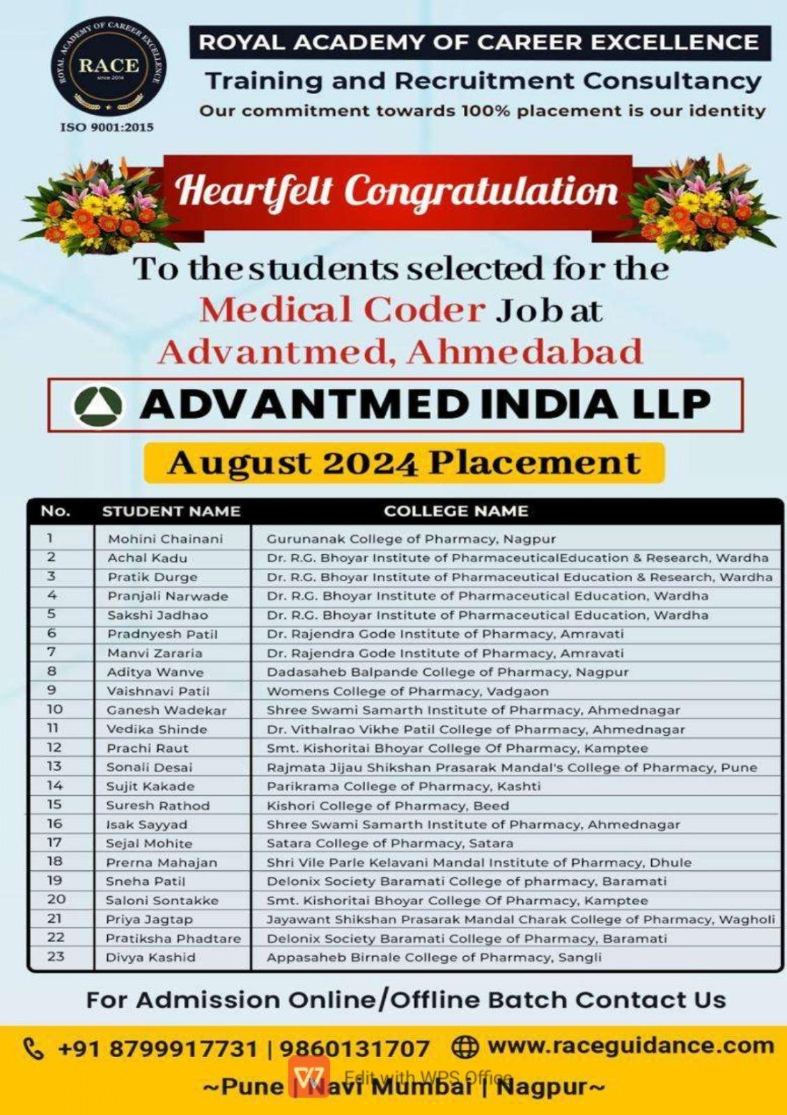 RACE medical coding placement poster – healthcare job success 2024
