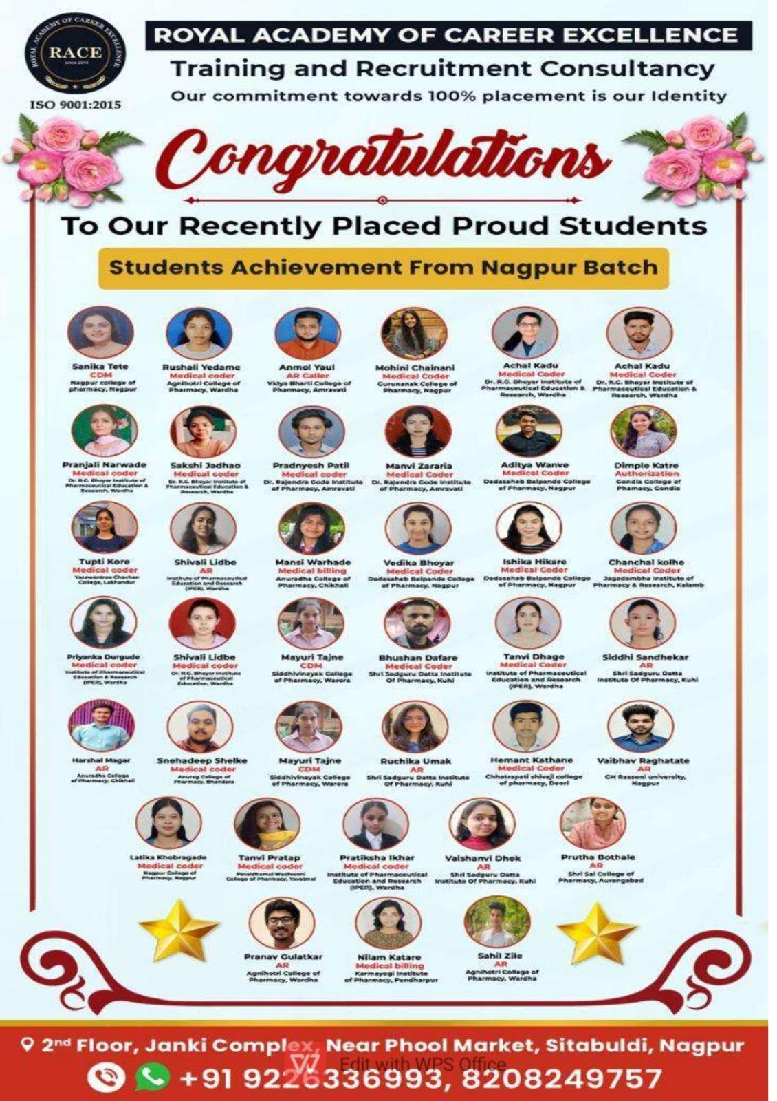RACE medical coding placement poster – healthcare job success 2024