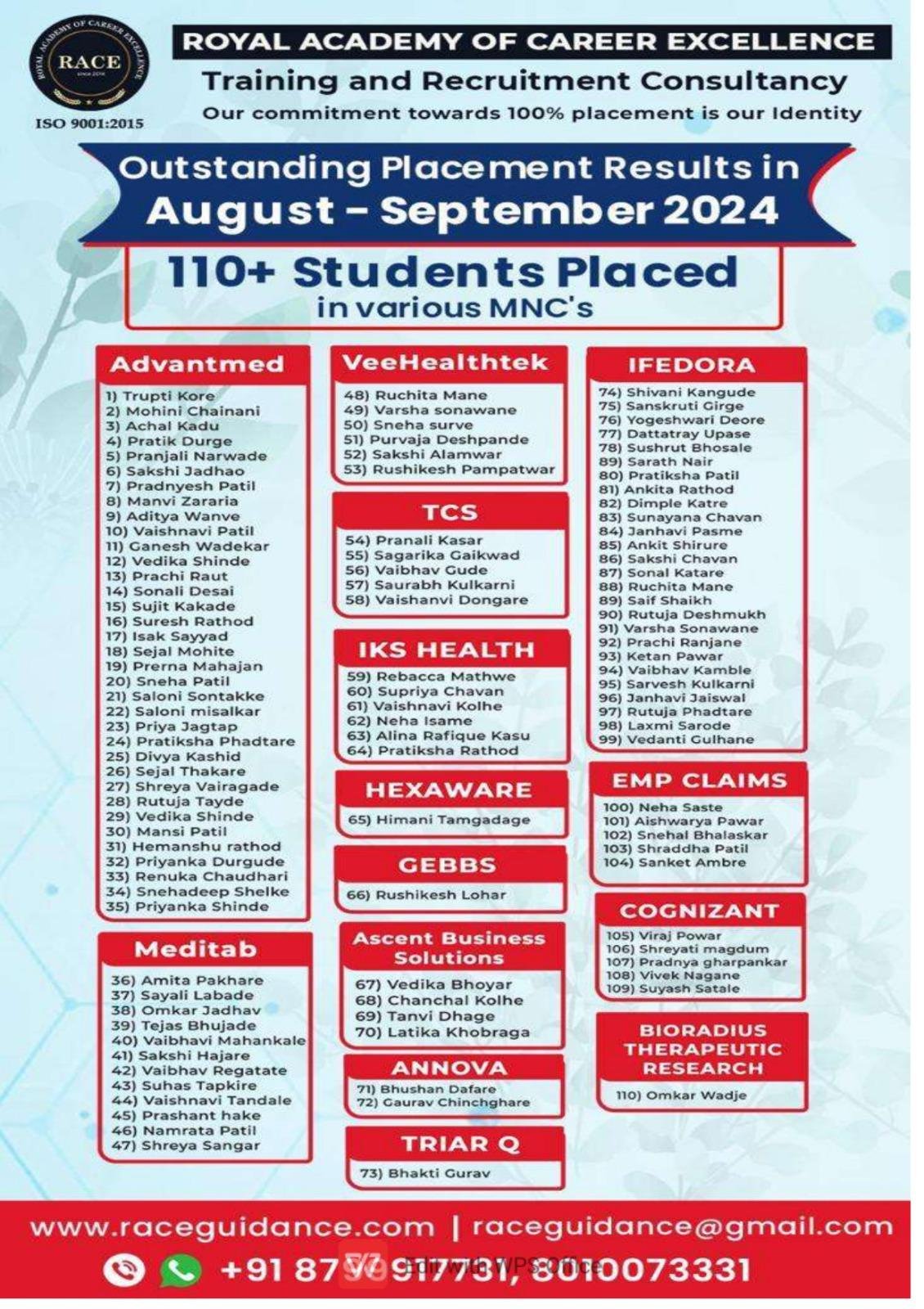 RACE medical coding placement poster – healthcare job success 2024