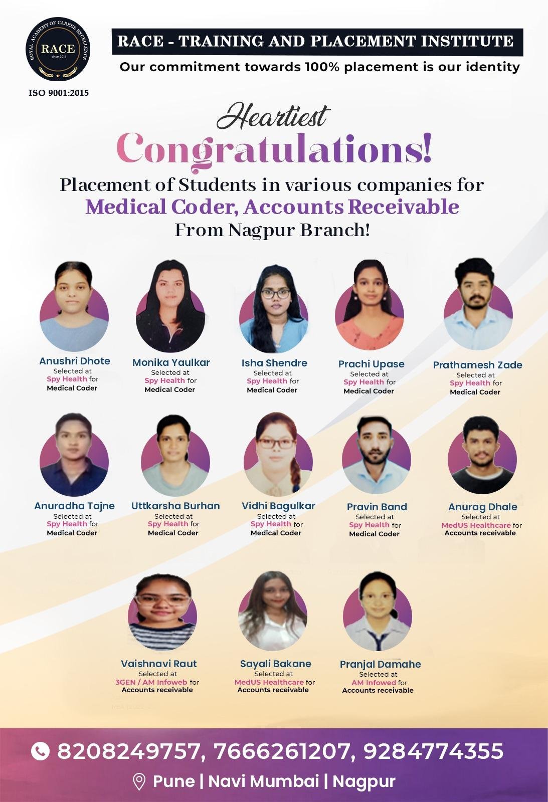 RACE medical coding placement poster – healthcare job success August 2025