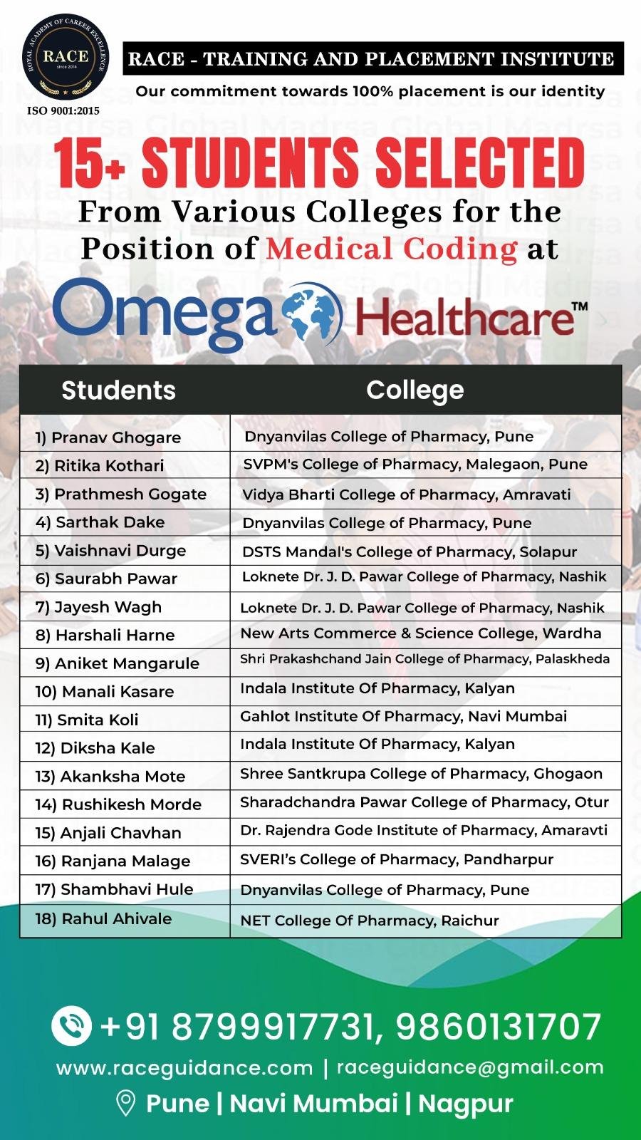 RACE medical coding placement poster – healthcare job success July 2025