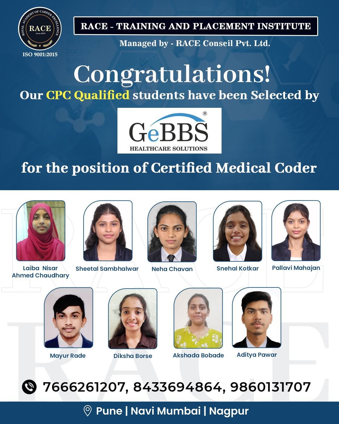 RACE medical coding placement poster – healthcare job success 2025