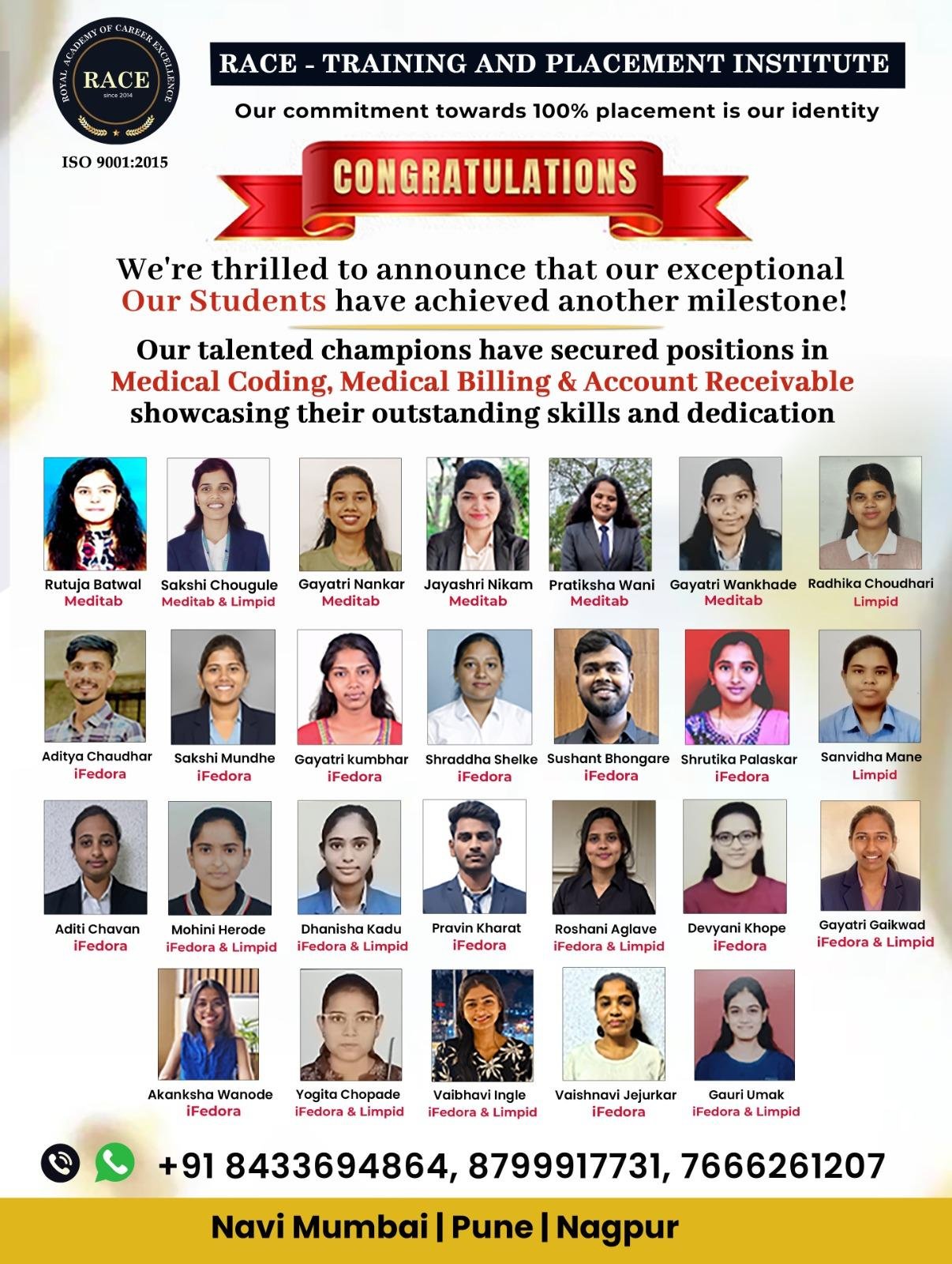 RACE medical coding placement poster – healthcare job success 2025