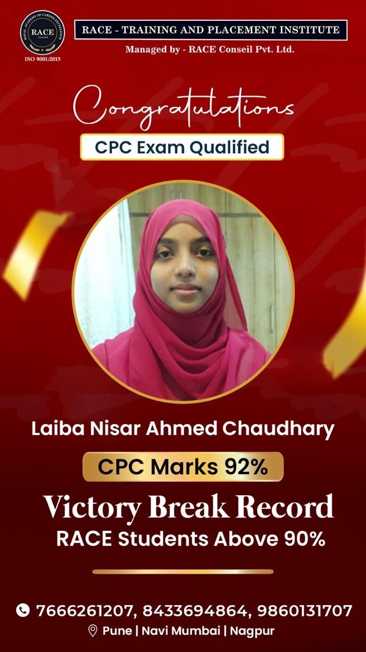 Laiba Nisar Ahmed Chaudhary - CPC Marks 92%