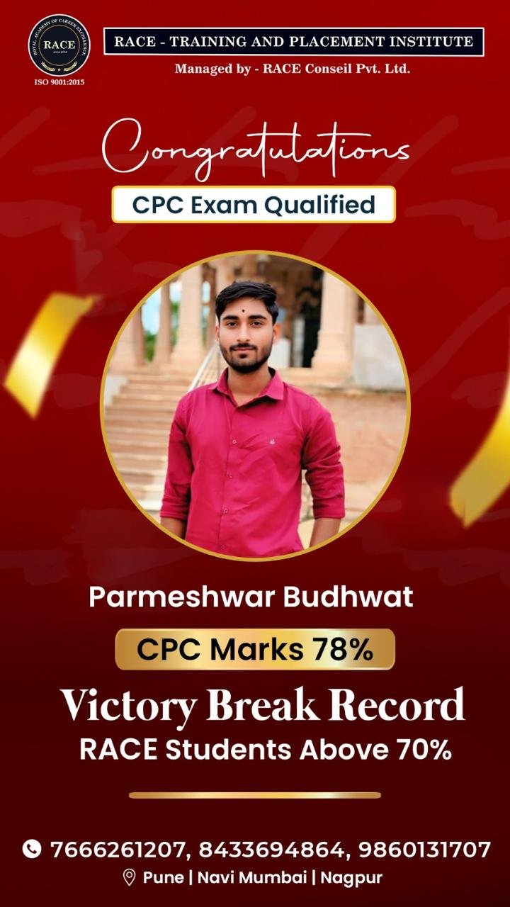 Parmeshwar Budhwat – RACE CPC exam qualified student with 78% marks