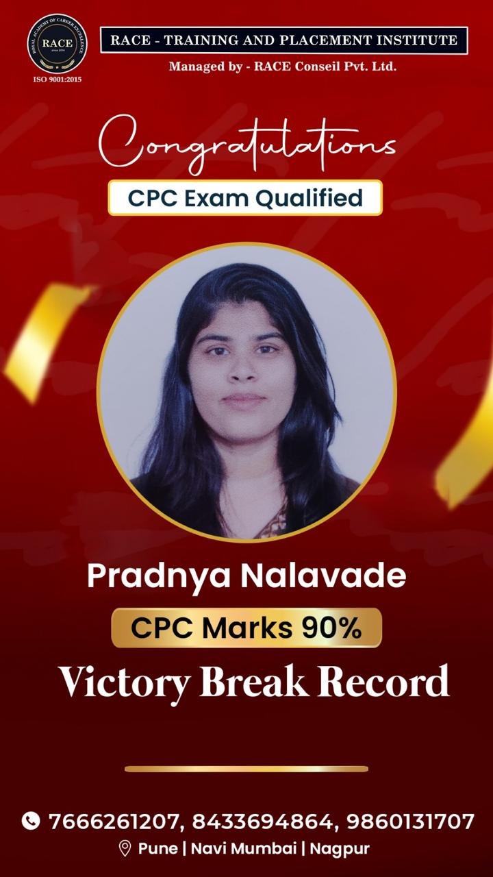 Pradnya Nalavade – RACE CPC exam qualified student with 90% marks