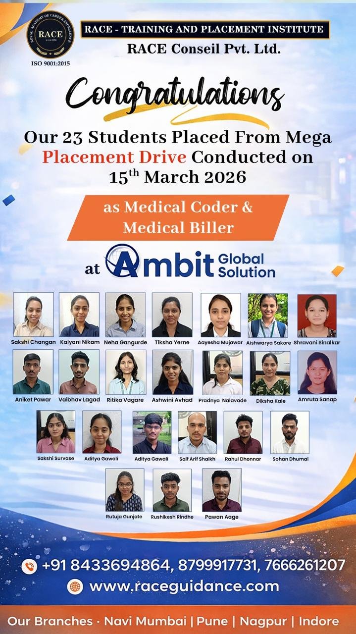 RACE medical coding placement poster – healthcare job success 2026