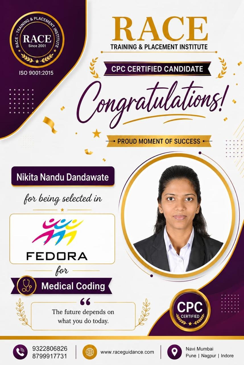 RACE medical coding placement poster – healthcare job success 2026