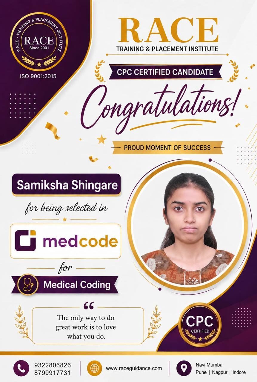 RACE medical coding placement poster – healthcare job success 2026