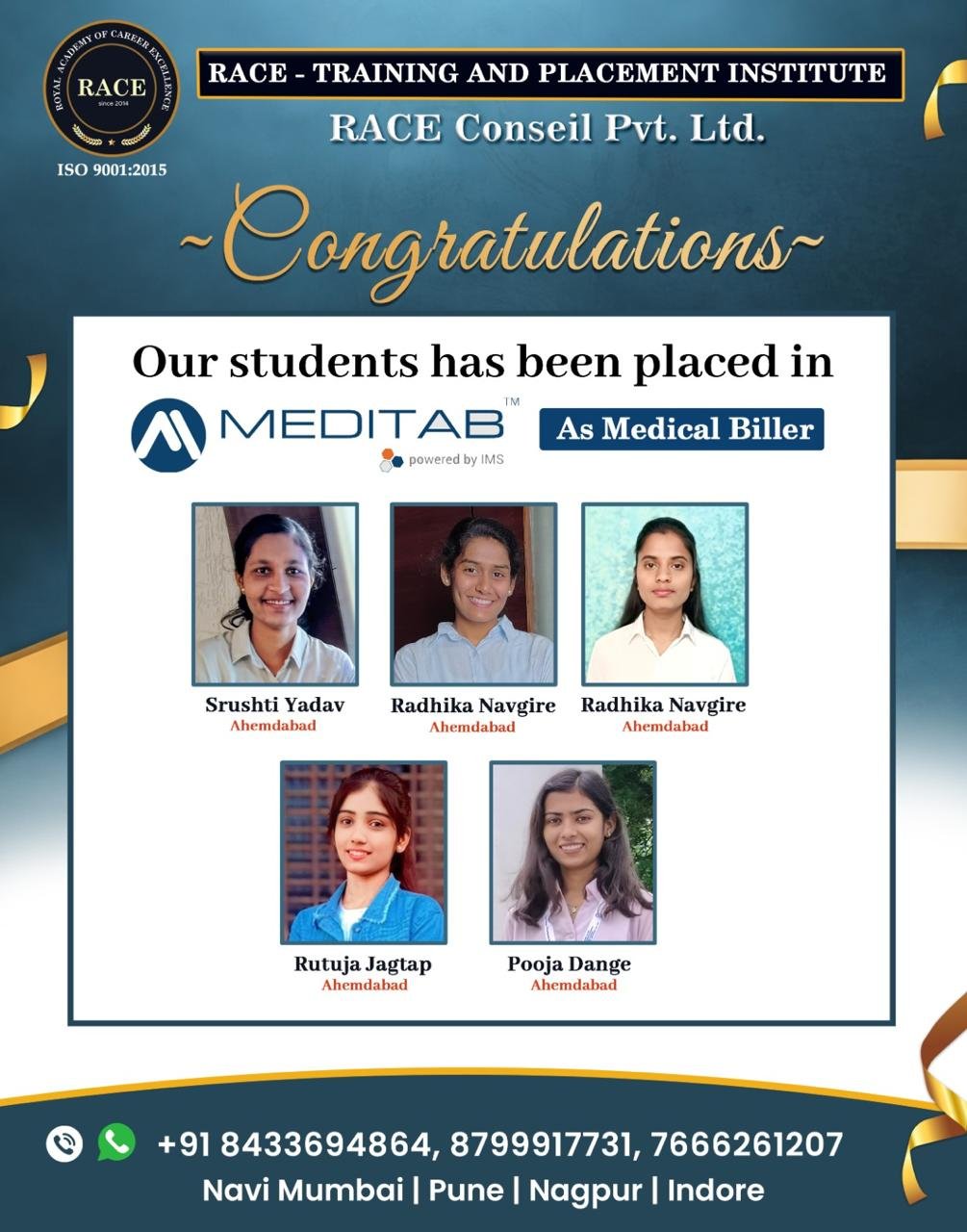 RACE placement drive poster – medical coding and healthcare jobs 2026